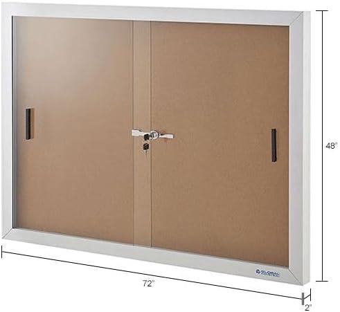 Global Industrial 695873 Enclosed Cork Bulletin Board with Sliding Doors - 72 x 48 in.