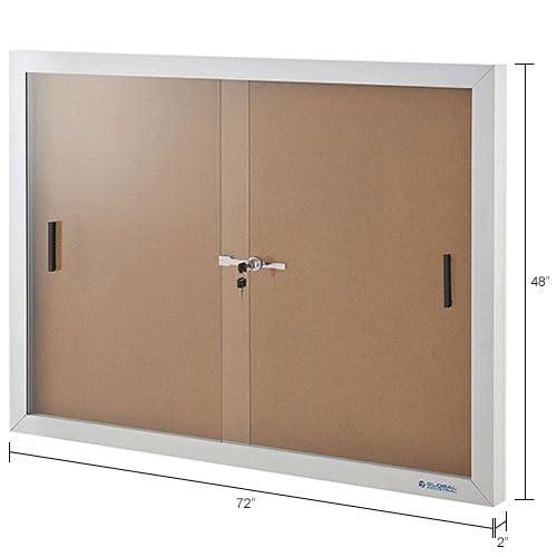 Global Industrial 695873 Enclosed Cork Bulletin Board with Sliding Doors - 72 x 48 in.
