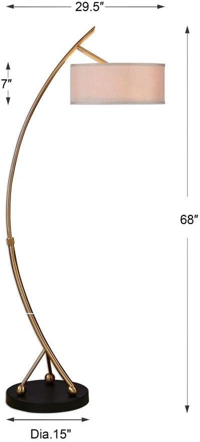 Brushed Brass Adjustable Arc Floor Lamp with Beige Shade