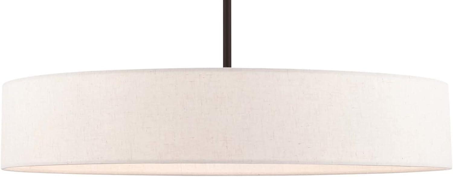 Venlo Bronze Drum Pendant with Oatmeal Fabric Shade - 5 Light