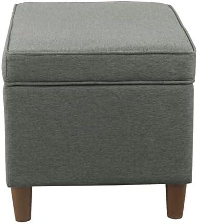 Gray 24" Square Storage Ottoman with Walnut Legs