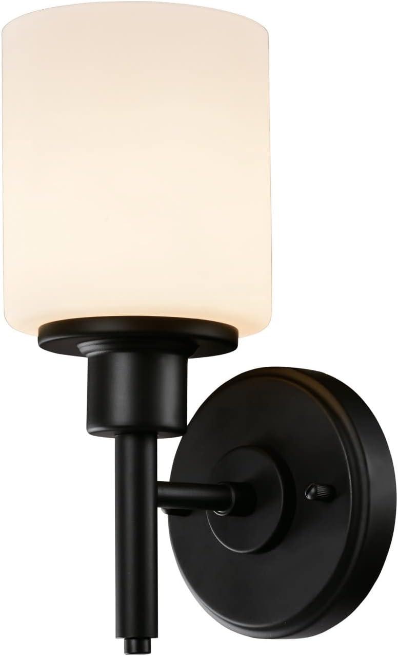 Design House 588210 Aubrey Transitional 1-Light Indoor Wall Light Dimmable Frosted Glass for Hallway Foyer Bathroom, Matte Black