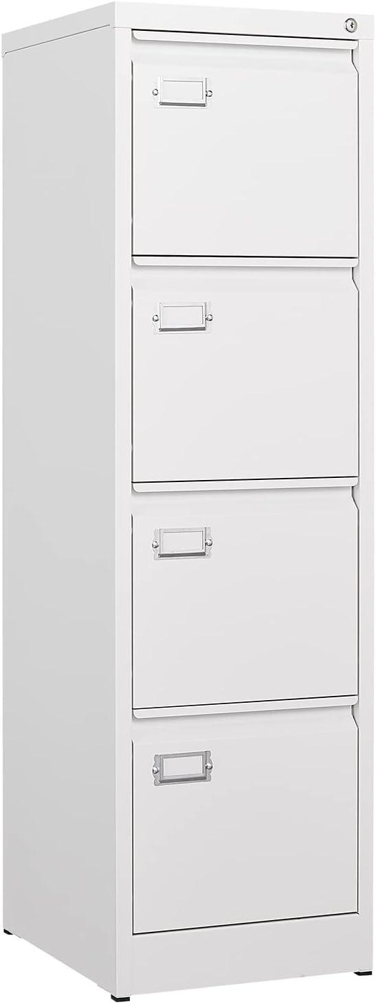 4 Drawer File Cabinet, 17.8" D Metal Filing Cabinets with Lock, Vertical Filing Cabinet for Home Office, Steel File Cabinet for Letter/Legal/A4/F4 Size, Easy Assemble (White)