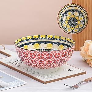 AHX arge Ceramic Serving Bowl Set - 8-InchColorful Porcelain Pasta Bowls - Perfect for Salad, Soup, Noodle, Ramen - Microwave and Dishwasher Safe - 57 oz (1400 ml)