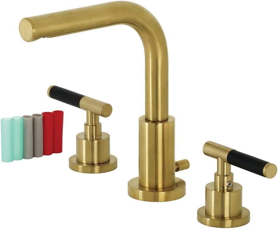 Kingston Brass Kaiser Two-Handle 3-Hole Deck Mount Widespread Bathroom Faucet with Brass Pop-Up Drain