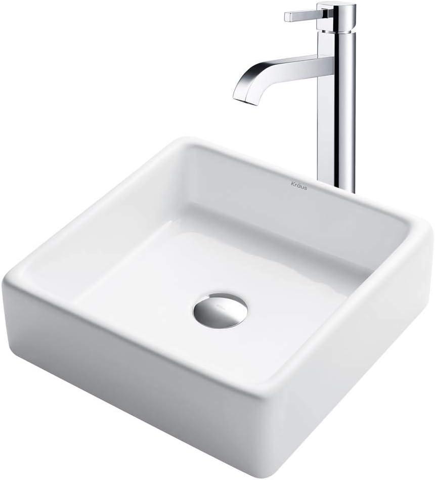 Ceramic Square Vessel Bathroom Sink with Faucet