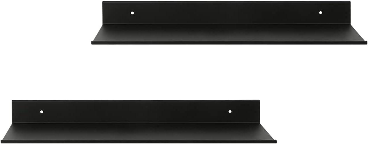 TLBTEK 2 Pcs 16inch Black Floating Shelves,Rustic Farmhouse Floating Shelves Wall Mounted Storage for Bathroom, Bedroom, Living Room, Kitchen