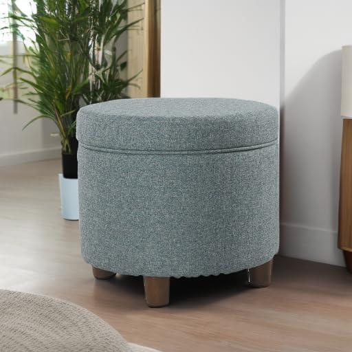 HomePop Round Storage Ottoman Teal Tweed