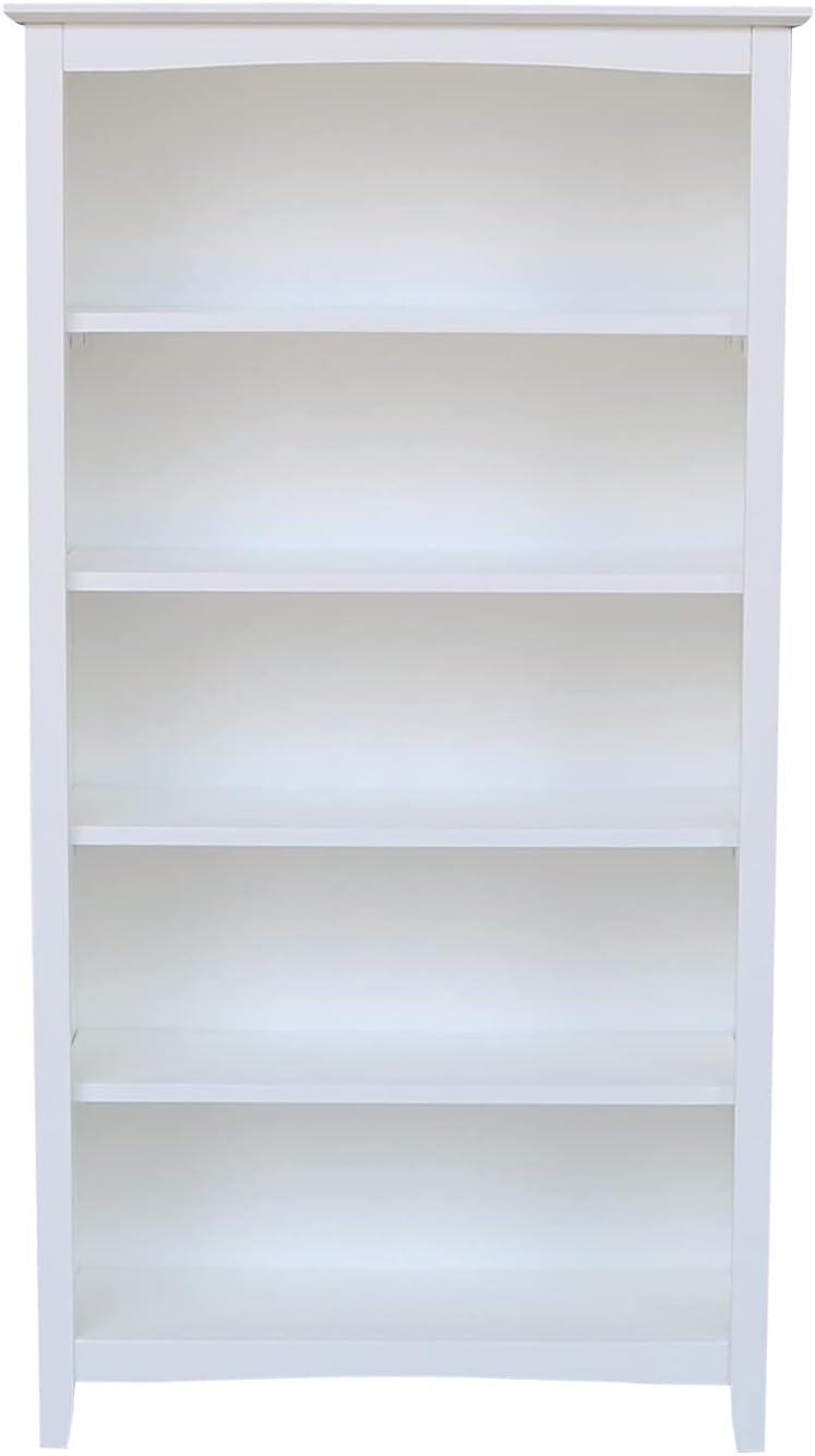 Transitional Solid Hardwood 60" White Shaker Bookshelf