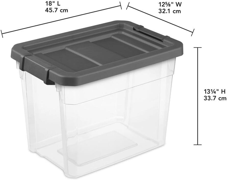 30 Quart Clear Plastic Stackable Storage Bins with Gray Lids, 6-Pack