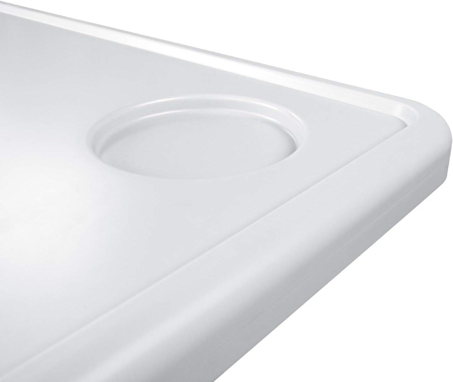 Vaunn Medical Adjustable Overbed Exam Bedside Table with Wheels, for Hospital and Home Use, Light Gray