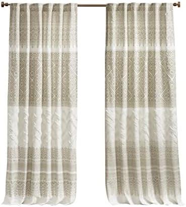 84"x50" Mila Cotton Printed Room Darkening Window Curtain Panel with Chenille detail and Lining