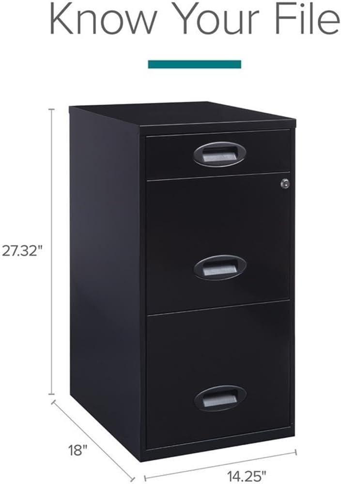 Space Solutions 3 Drawer Letter Width Vertical File Cabinet with Pencil Drawer, Black