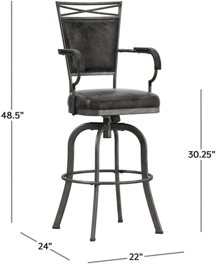 Hillsdale Furniture Bridgetown Metal Bar Height Swivel Stool Pewter: Upholstered, Armrests