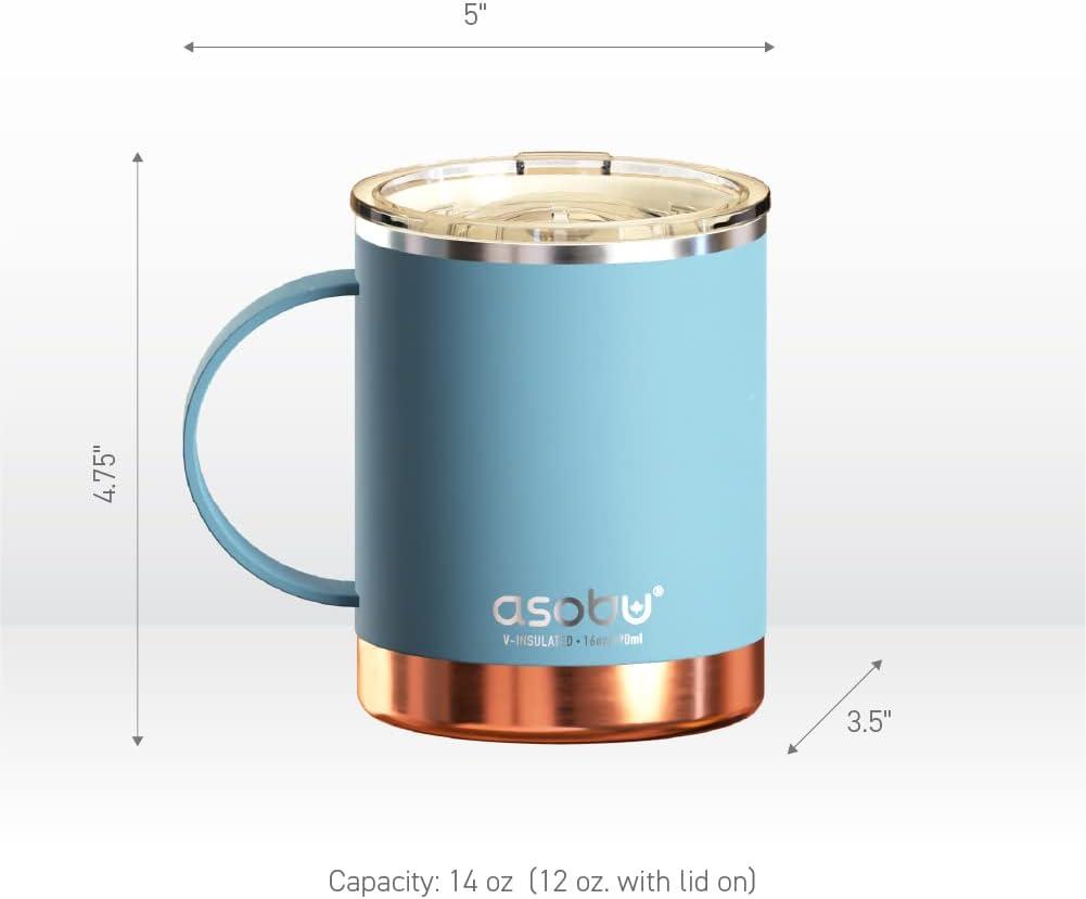 Asobu Ultimate Stainless Steel Ceramic Inner Coating Coffee Mug with Double Walled Copper Lining Insulation, 12 Ounces - (Pink)