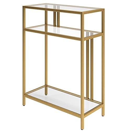 Evelyn&Zoe Cortland 22" Wide Rectangular Console Table with Glass Shelves, Brass