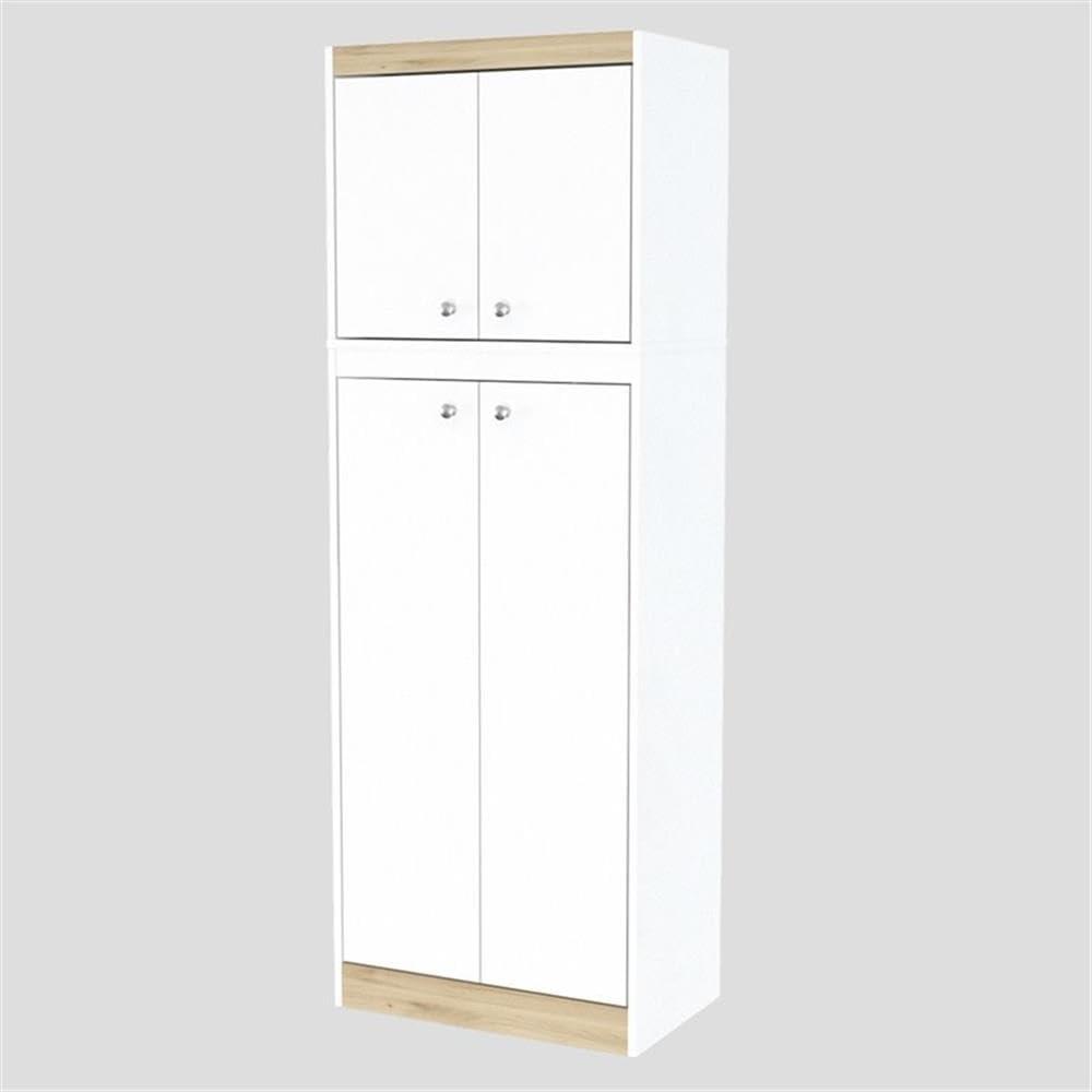 4 Doors Kitchen Storage Cabinet White/Oak - Inval: Modern Pantry with Adjustable Shelves