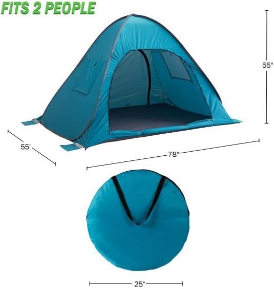 wakeman Wakeman Pop Up Beach Tent - Fits 2 People - Sun Shelter with UV Protection and Ventilation, Blue