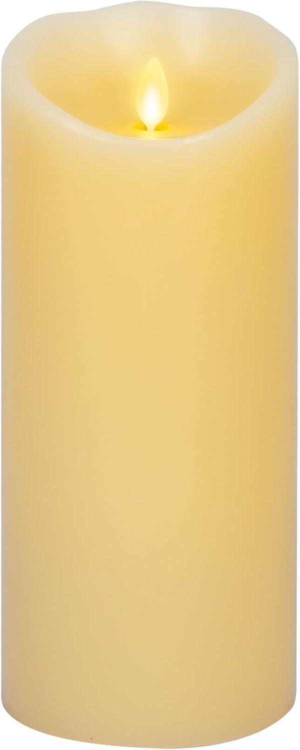 Luminara Realistic Artifical Flame Classic Pillar LED Candle - Moving Flame LED Battery Operated Lights - Unscented - Remote Ready - Ivory - 4" x 9"