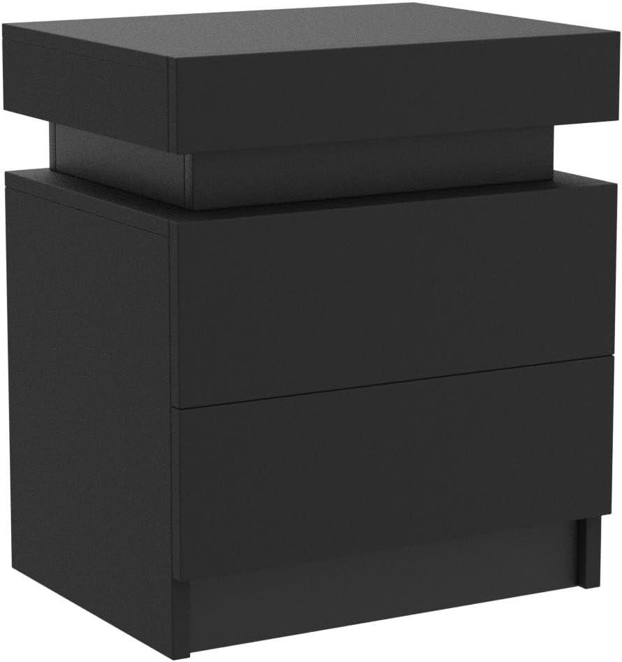 Black High Gloss LED Nightstand with 2 Drawers