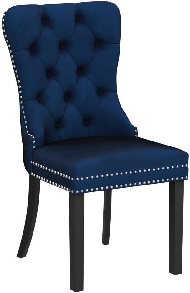 ODUSE-DAILY Velvet Dining Chairs Set of 4, Navy Kitchen & Dining Room Chairs, Tufted Dining Chairs, Fabric Upholstered, Solid Wood, Sillas De Comedor (Blue, 4 Pcs)