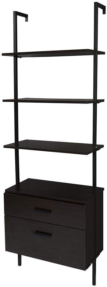 73" Wood Ladder Bookshelf with Storage - Nathan James