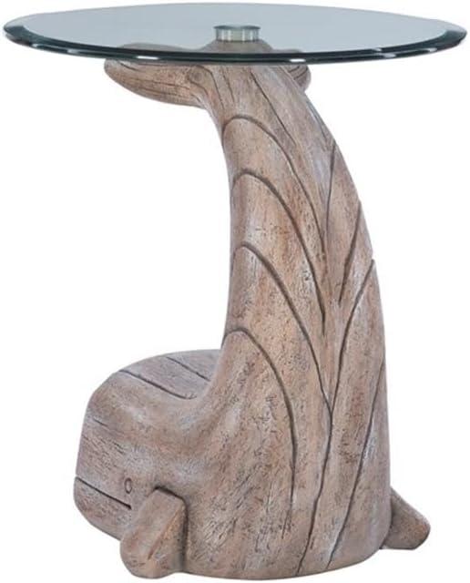 Pemberly Row Sculptured Coastal Resin Table with Glass Top in Driftwood