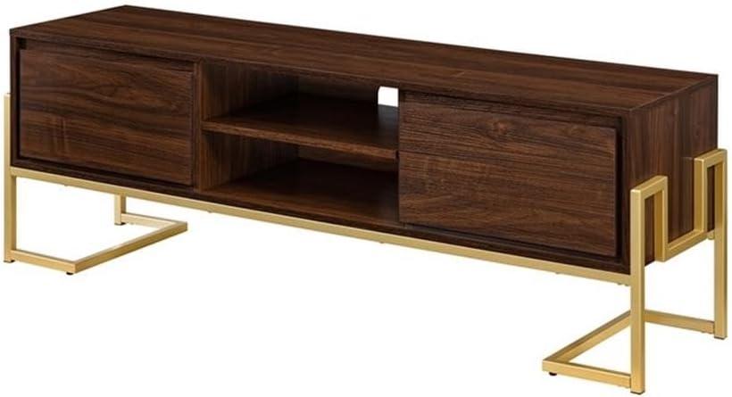 Dark Walnut and Gold 60" Modern Media Console with Drawers