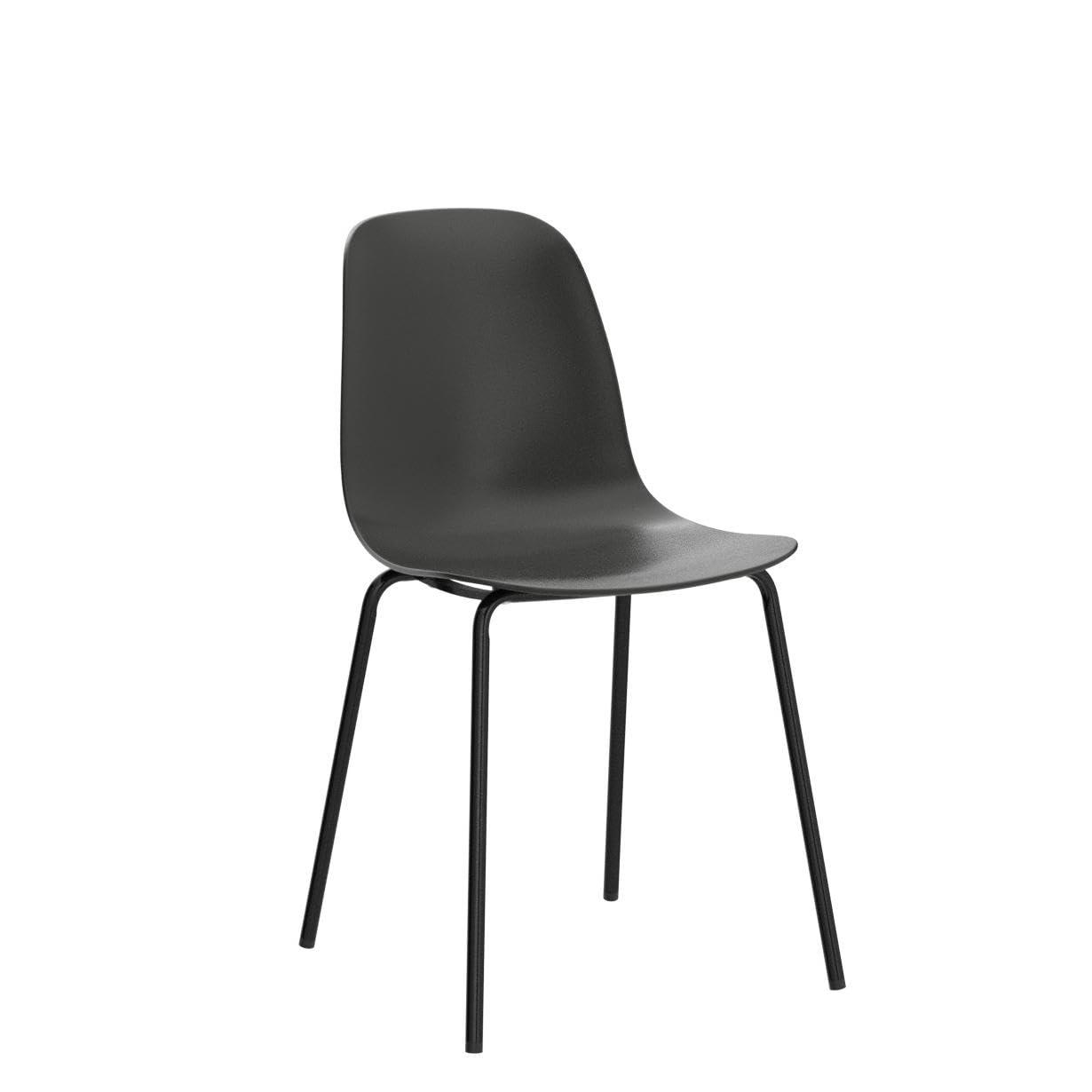 Black Metal Industrial Side Chairs with Polypropylene Seat, Set of 2