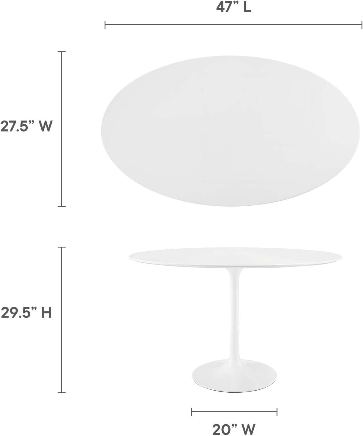 Modway Lippa 48" Oval Lacquered MDF Wood Top Dining Table in White