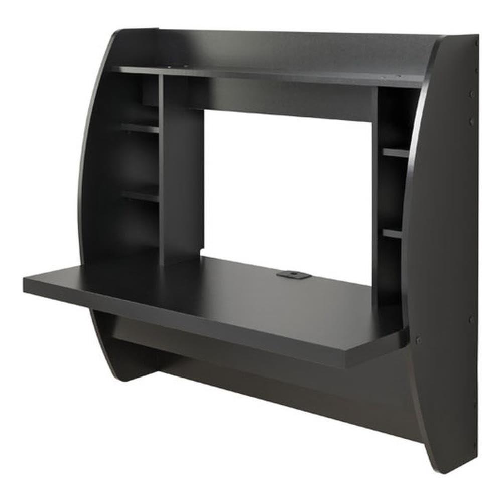 Prepac Floating Desk - Versatile Wall Mounted Desk for Small Spaces, Efficient Computer Desk with Storage, Black Wall Desks, Perfect for Modern Homes