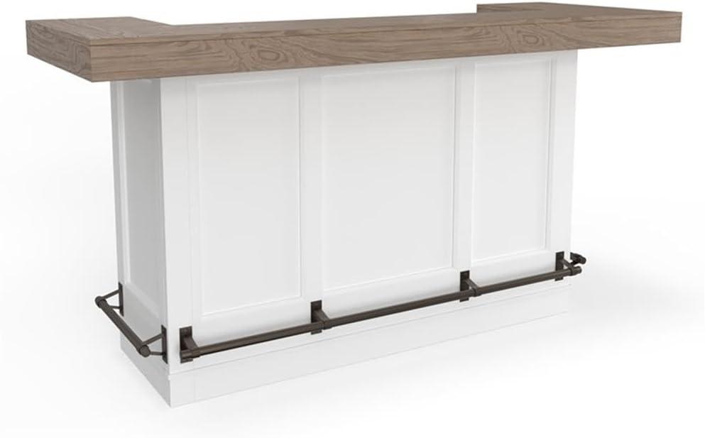 Americana Modern White and Natural Wood Bar with Quartz Top