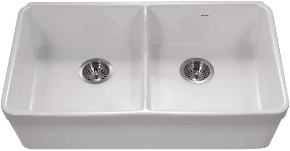 Platus 32.2'' L Double Bowl Fireclay Kitchen Sink