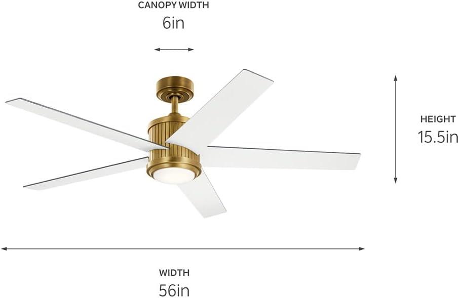 Brushed Stainless Steel 56" Ceiling Fan with Walnut Blades and LED Light