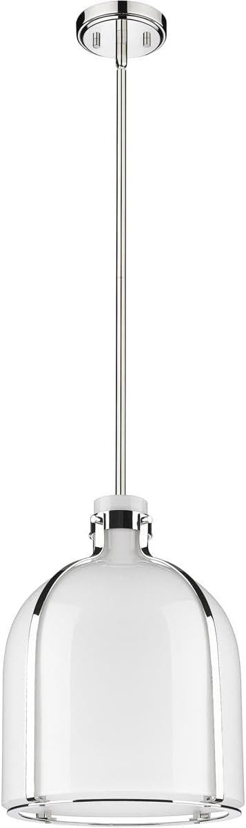 Polished Nickel and White Opal Glass Pendant Light