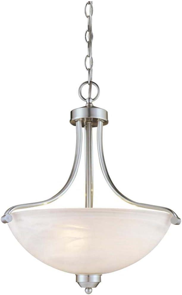 Minka Lavery Brushed Nickel Pendant Chandelier 18" Wide Modern Etched Marble Glass Shade for Dining Room House Foyer Entryway