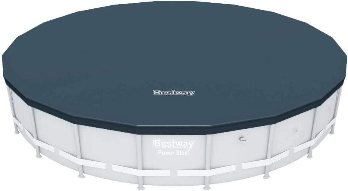 Bestway Flowclear PVC Round 18 Foot Pool Cover for Above Ground Frame Pools with Drain Holes and Secure Tie-Down Ropes, Black (Cover Only)