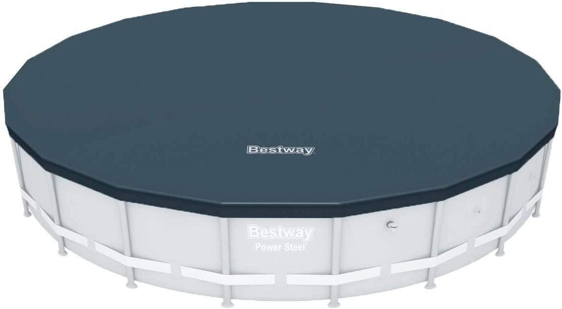 Bestway Flowclear PVC Round 18 Foot Pool Cover for Above Ground Frame Pools with Drain Holes and Secure Tie-Down Ropes, Black (Cover Only)