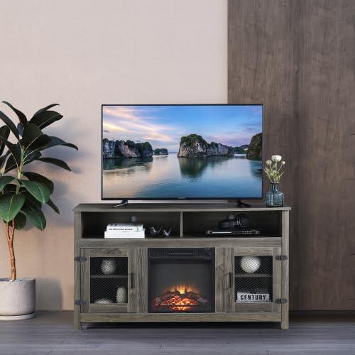 Modern 65'' Fireplace TV Stand Farmhouse with 23''Electric Fireplace,Storage Cabinet and Adjustable Shelves for Living Room Bedroom(Grey)