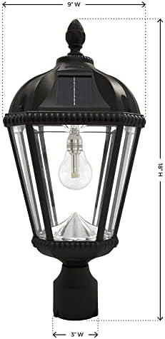 Gama Sonic Outdoor Solar Post Light, Black Aluminum, Royal Bulb, Beveled Glass, Single Lamp with 3-inch Fitter for Lamp Posts or Pier Mount (Sold Separately) Warm White LED, 98B012