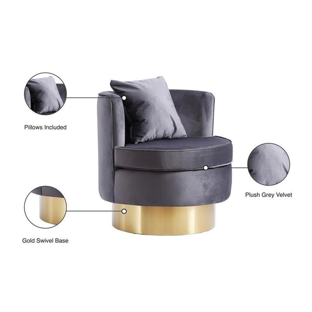 Meridian Furniture Kendra Grey Velvet Swivel Accent Chair