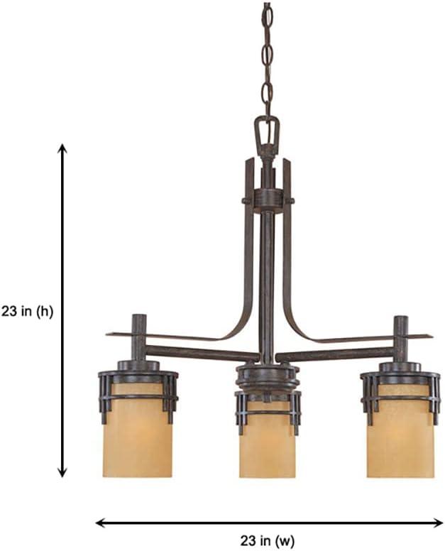 Mission Ridge Warm Mahogany 3-Light Chandelier with Goldenrod Glass