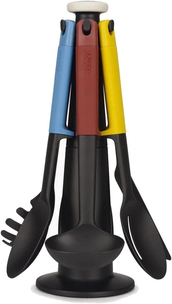 Multicolor Silicone and Nylon 6-Piece Kitchen Utensil Set with Rotating Stand