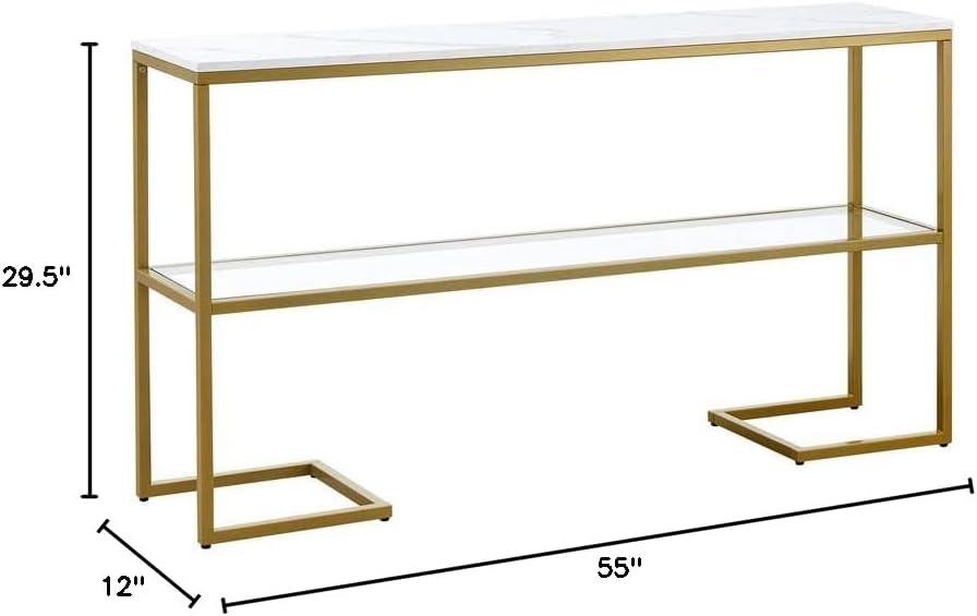 Evelyn&Zoe Errol 55" Wide Rectangular Console Table with Faux Marble Top, Gold