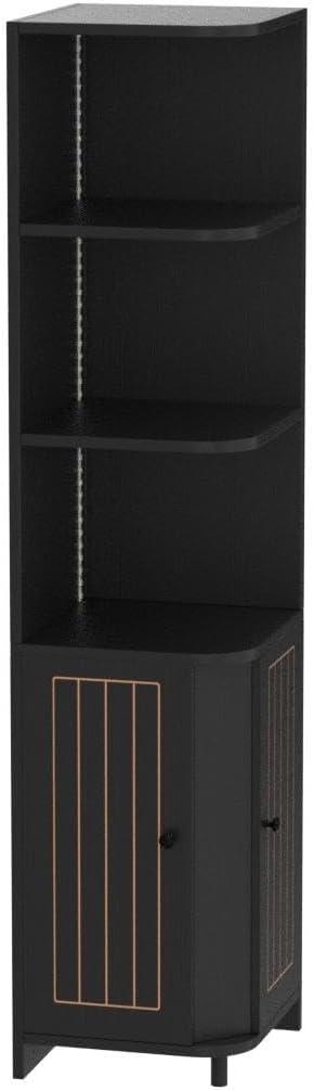 DWVO 71.1“ Corner Cabinet with LED Lights, Tall Corner Storage Cabinet with Door & Shelves, Wooden Display Corner Shelf, Corner Bookshelf and Bookcase, for Kitchen, Living Room or Bedroo, Black (1 PC)