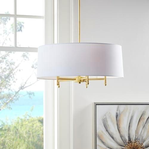 Hampton Hill Presidio 5-Light Dimmable Chandelier with Drum-shaped Fabric Shade & Adjustable Height