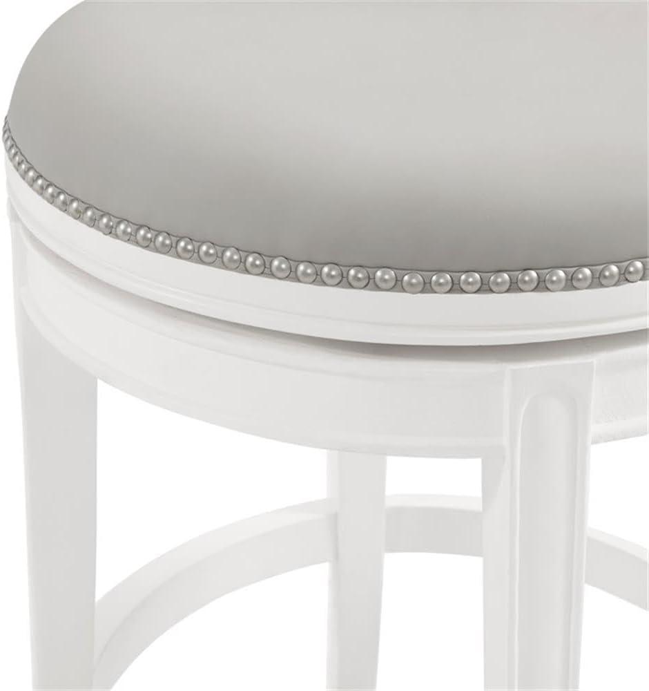Hanover Swivel Counter Height Bar Stool, 26-Inch Seat Height, White and Gray, Solid Rubberwood Frame with Faux Leather Upholstery, Nailhead Trim, Memory Return Swivel Mechanism