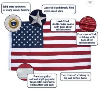 American flag USA flag 3x5FT-Embroidered Stars Flag Double Stitched Sewn Stripes Outdoors Indoors Heavy Duty flag Brass Grommets Banner