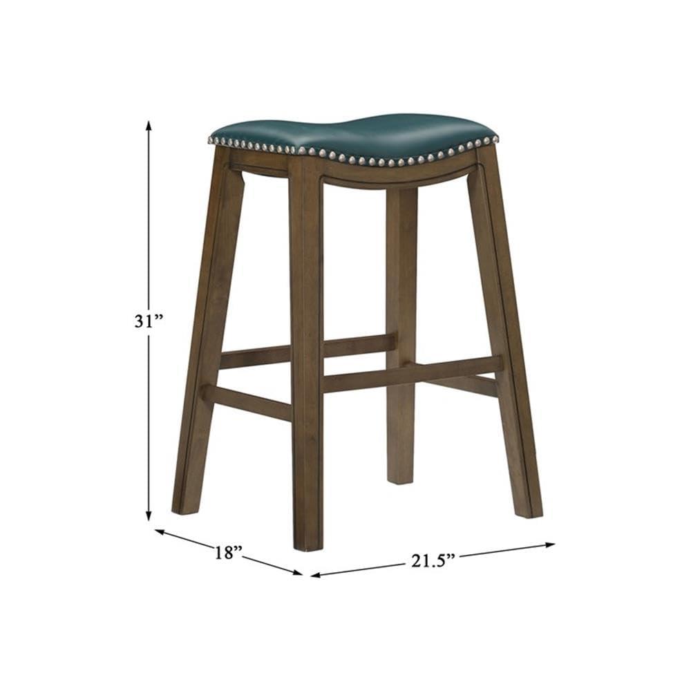 Homelegance 29" Pub Height Wooden Bar Stool Saddle Seat Barstool, Green Brown