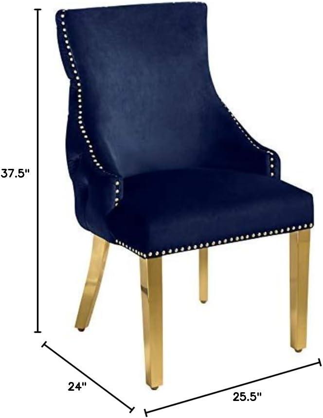 Meridian Furniture Tuft Navy Velvet Dining Chair in Gold Finish (Set of 2)